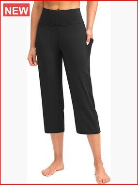 High Waist Yoga Capri Pants with Pockets Tummy Control Straight Leg